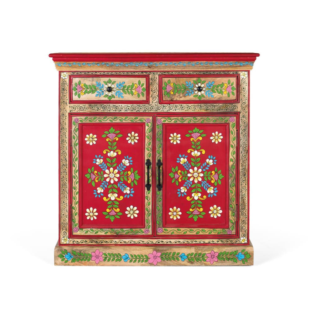 Détail des motifs floraux peints du buffet GINER Y COLOMER