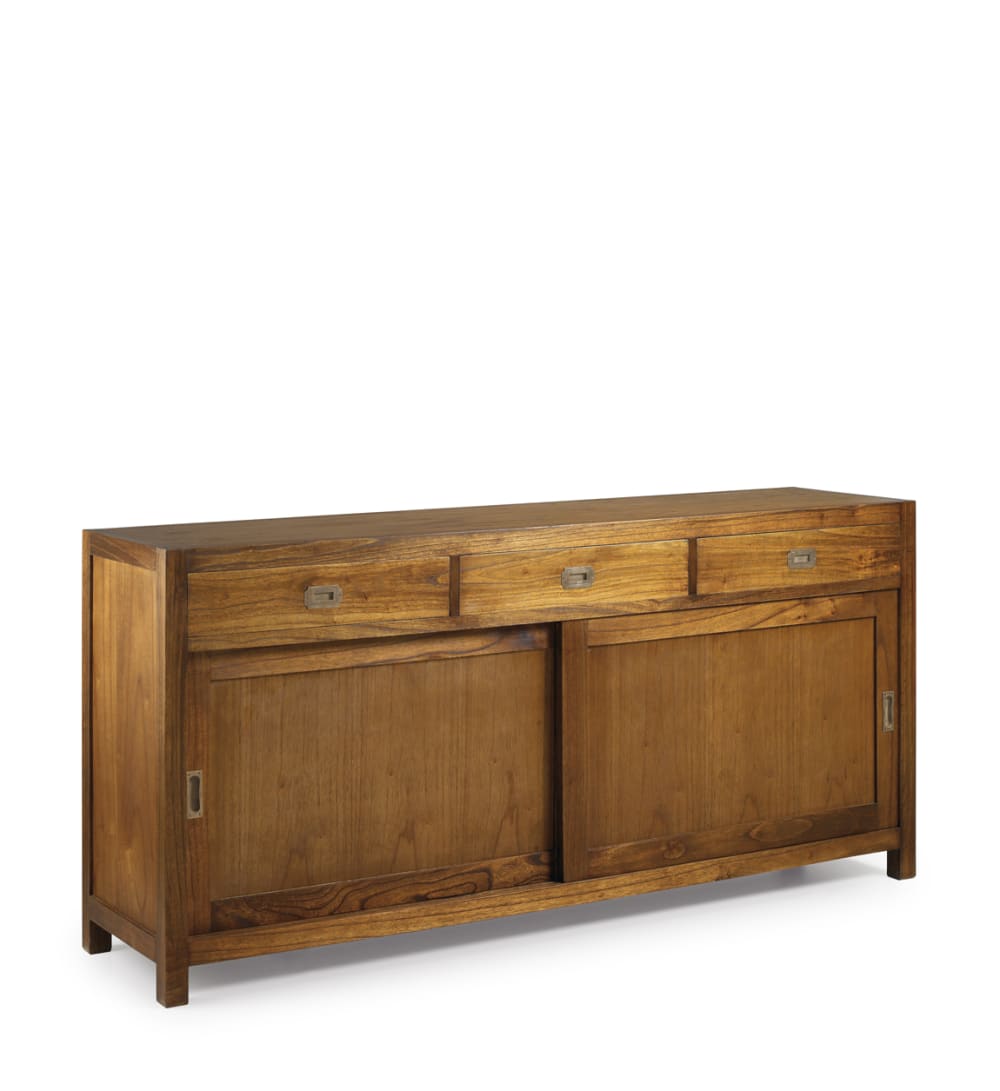 Buffet enfilade STAR en bois de mindi beige 180 cm avec 3 tiroirs et 2 portes coulissantes