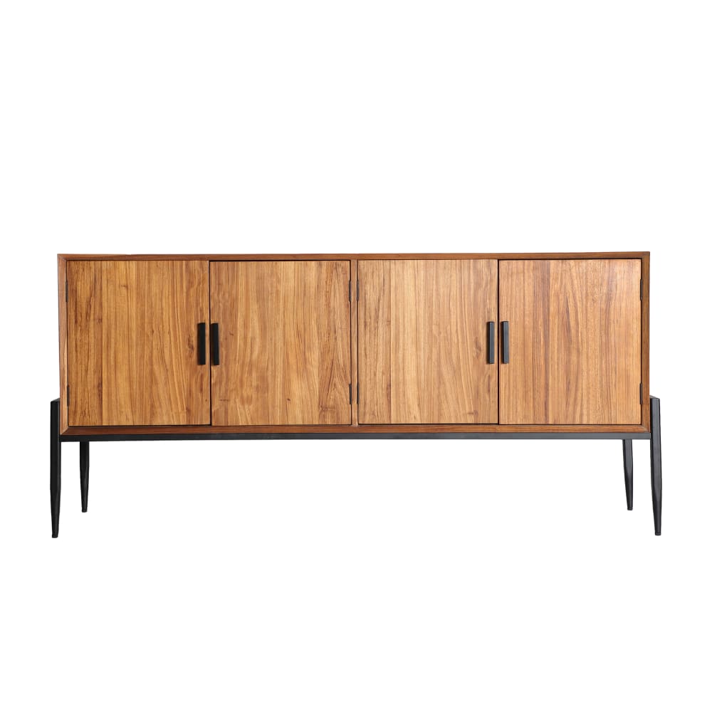 Grand buffet enfilade KODU en bois de sapin et fer noir 180 cm