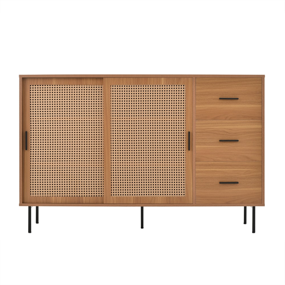 Buffet URBAN MEUBLE bois clair 140 cm à portes coulissantes en cannage