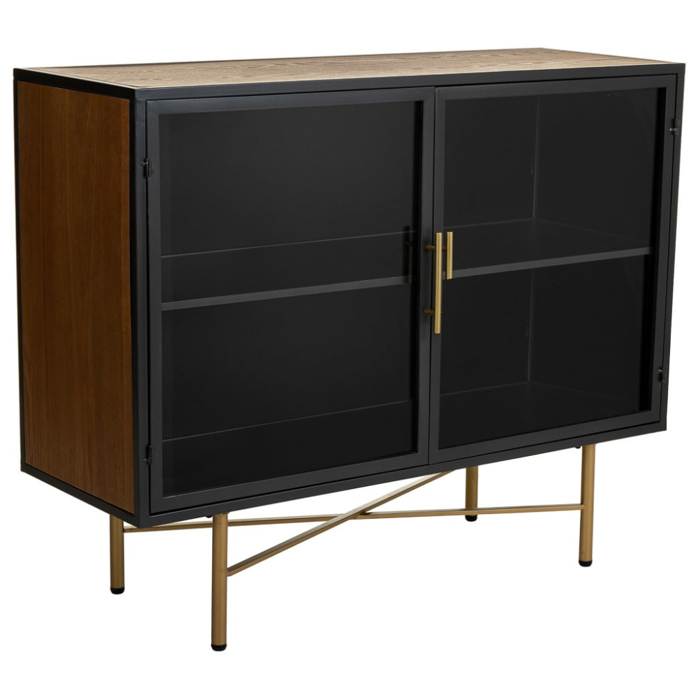 Buffet vitrine WANDERLUST DECO noir à détails dorés 2 portes 100 cm