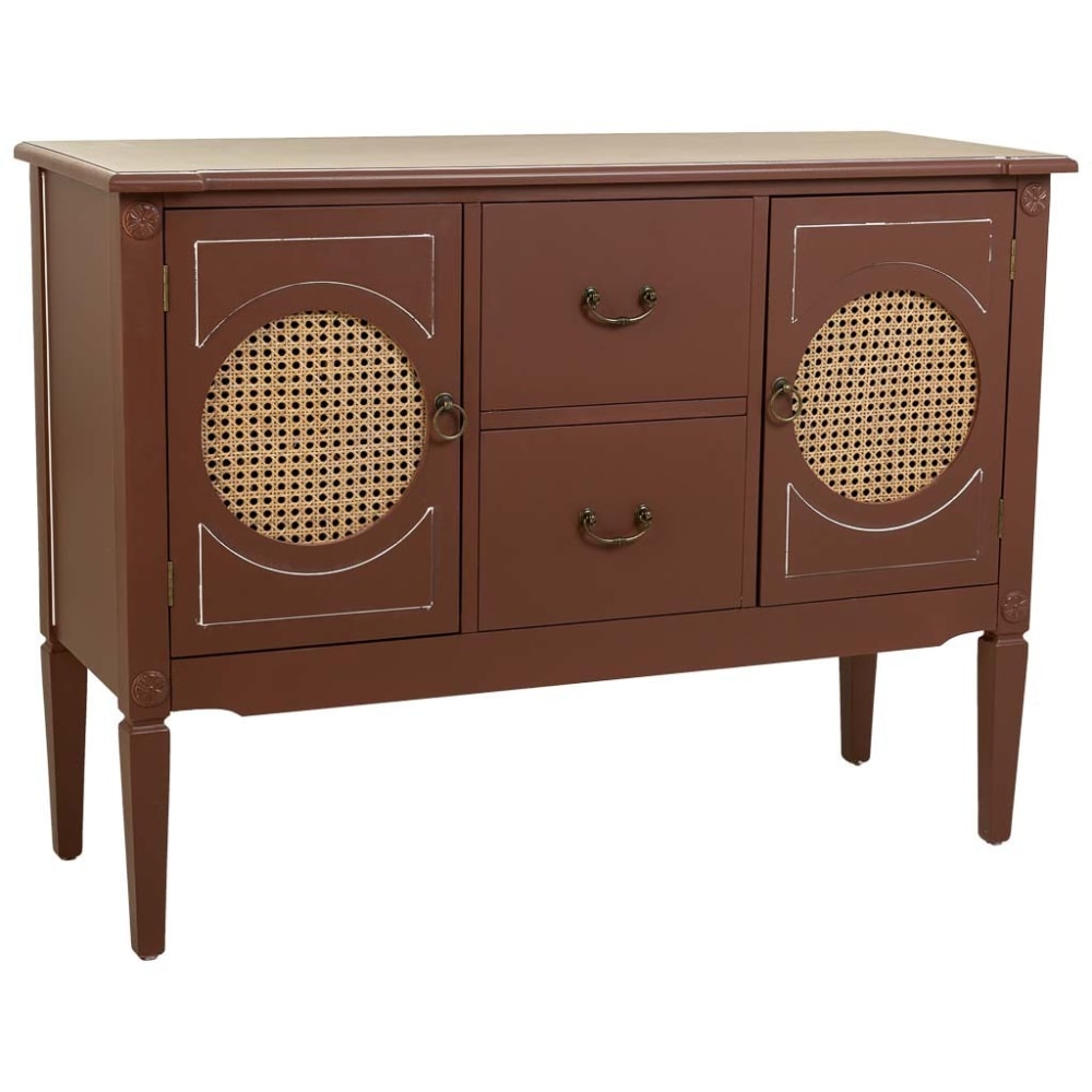 Buffet GAULA en bois et rotin tressé marron 2 portes et 2 tiroirs