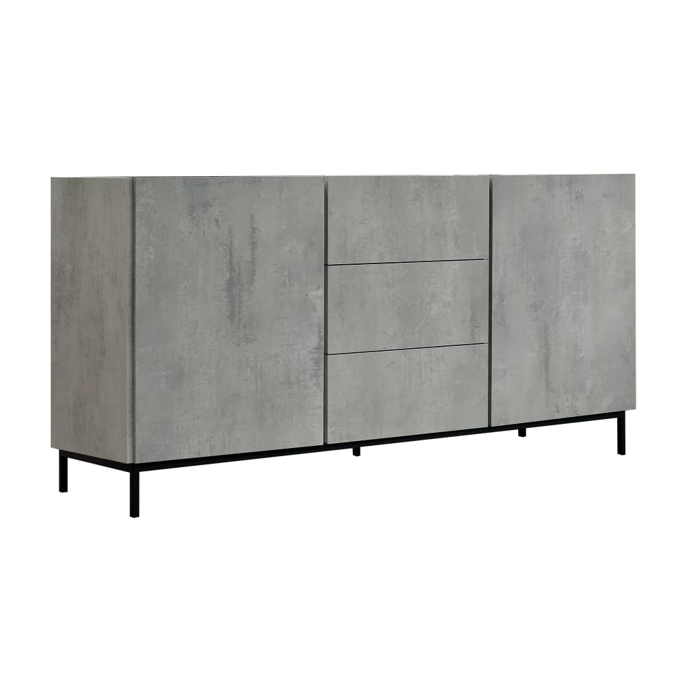 Grand buffet PIETRASANTA 2 portes et 3 tiroirs gris ciment 200 cm