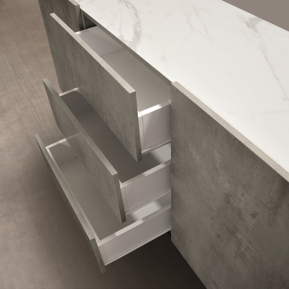 Buffet PIETRASANTA portes et tiroirs ouverts