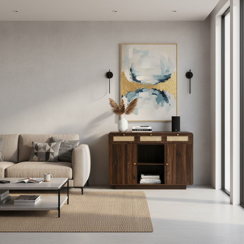 Buffet URBAN MEUBLE tiroirs en cannage ouverts