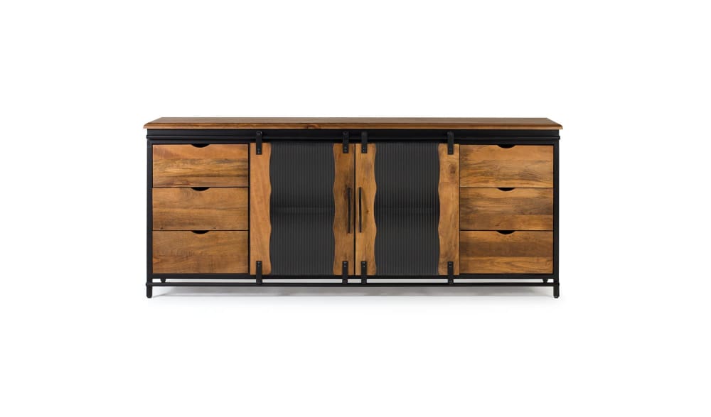 Grand buffet industriel ZANZIBAR en manguier et métal noir 190 cm