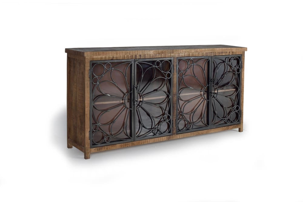 Grand buffet enfilade BROOME en manguier massif et métal noir 190 cm à 4 portes