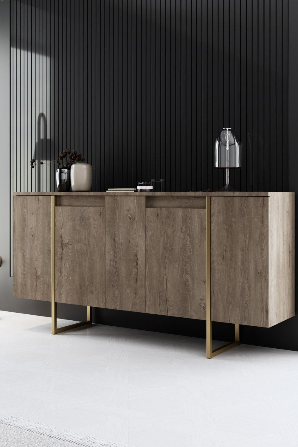 Détail de la façade sans poignée du buffet HABITAT & JARDIN