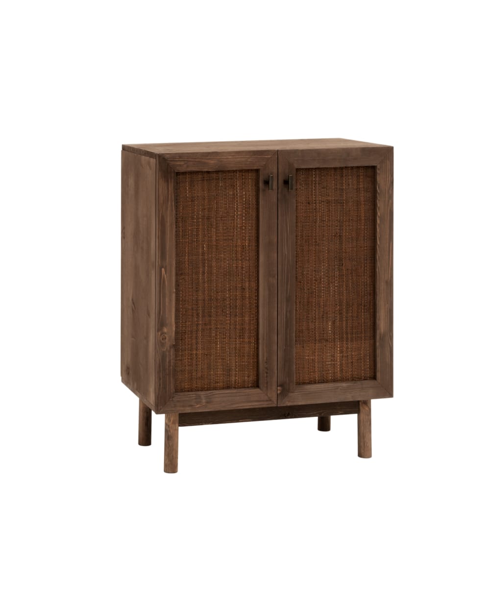 Buffet haut DECOWOOD en sapin et cannage de rotin 80 cm à 2 portes