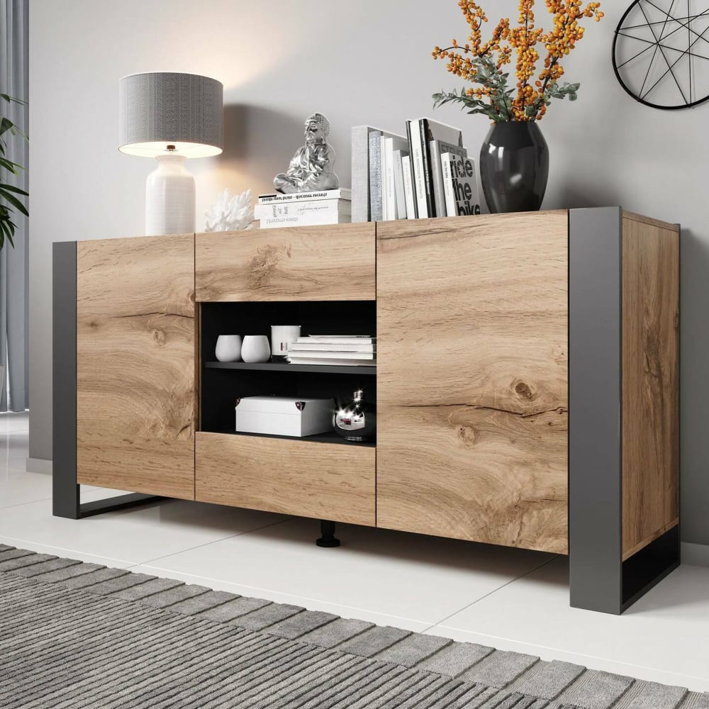 Détail de la finition chêne noué du buffet DMORA