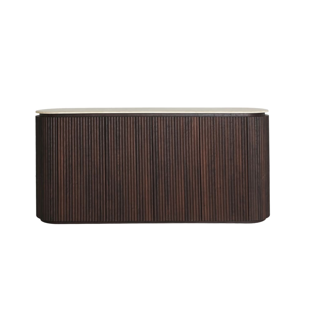 Buffet enfilade KODU bois foncé rainuré et plateau marbre 180 cm