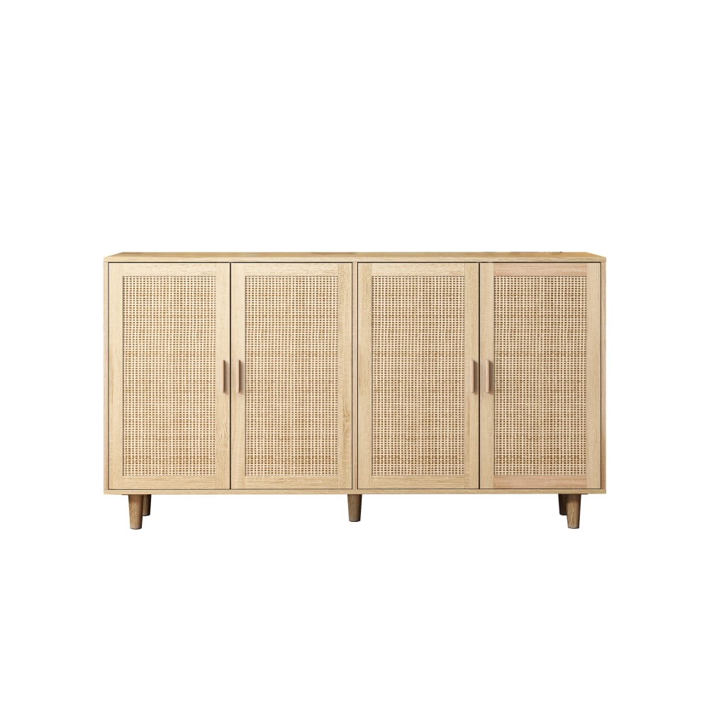 Buffet enfilade URBAN MEUBLE en bois clair 158 cm avec 4 portes en rotin tressé