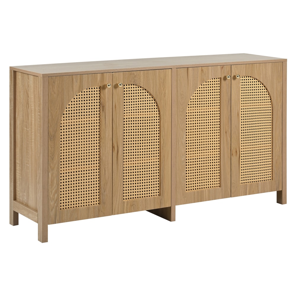 Buffet bohème URBAN MEUBLE effet chêne clair 145 cm avec portes en rotin tressé