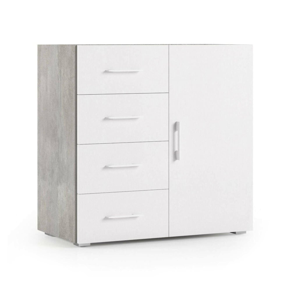 Petit buffet ARACNIDA blanc et effet béton 90 cm
