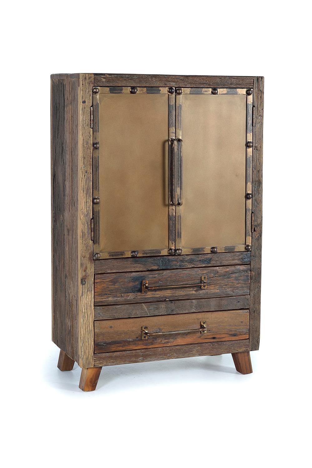 Buffet haut SUNDERLAND en bois récupéré et métal oxydé 75 cm avec 2 portes et 2 tiroirs