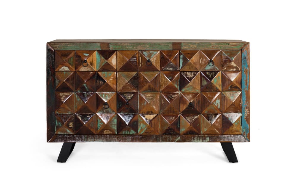 Buffet bahut DIAMANTE RECICLADO en bois recyclé pointe de diamant 150 cm