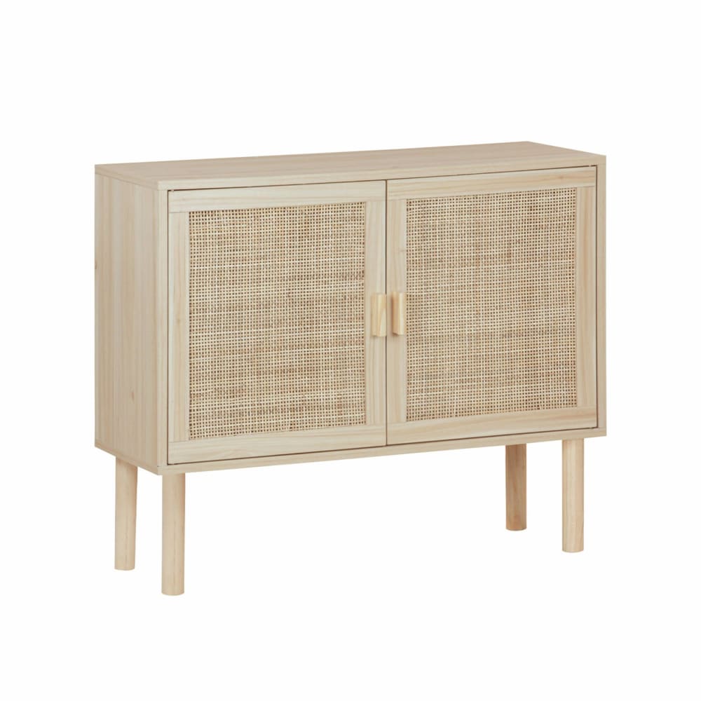 Petit buffet CAMARGUE en décor bois et cannage 80 cm avec 2 portes