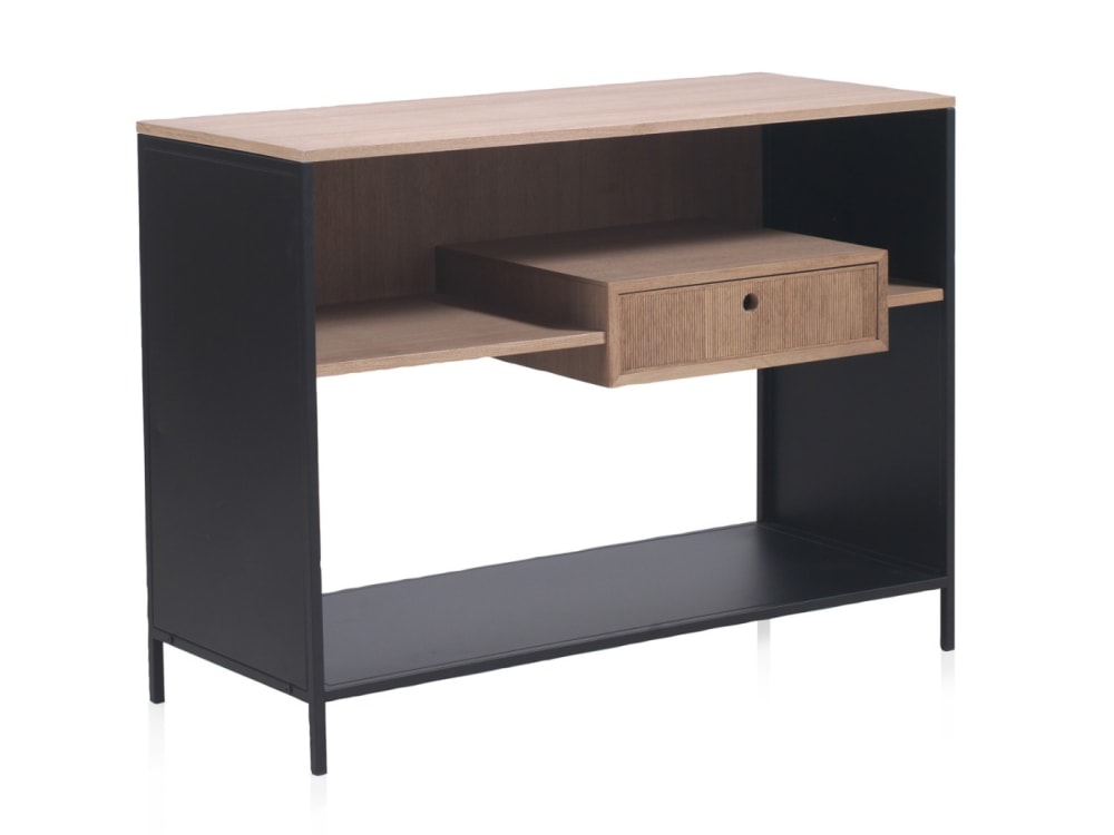 Petit buffet GEESE HOME en frêne clair et métal noir 100 cm avec tiroir