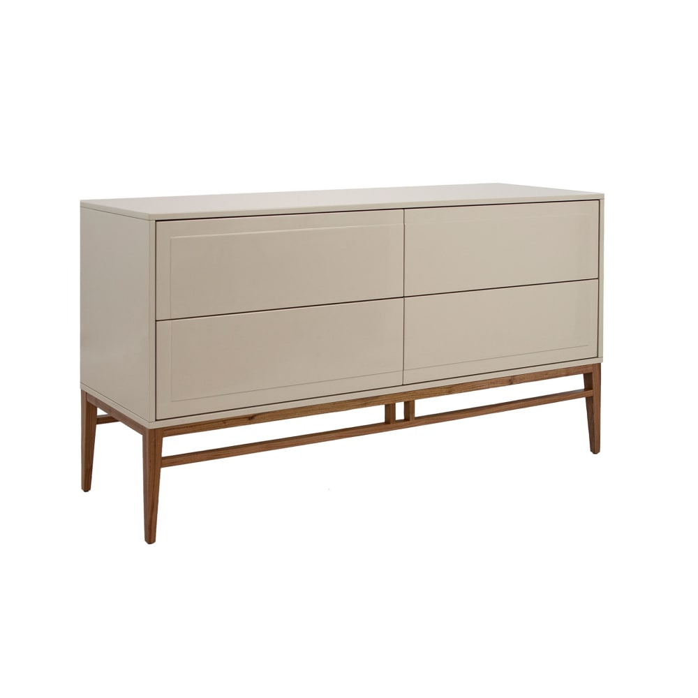 Buffet enfilade ANGEL CERDA beige à 4 tiroirs et piètement noyer 160 cm