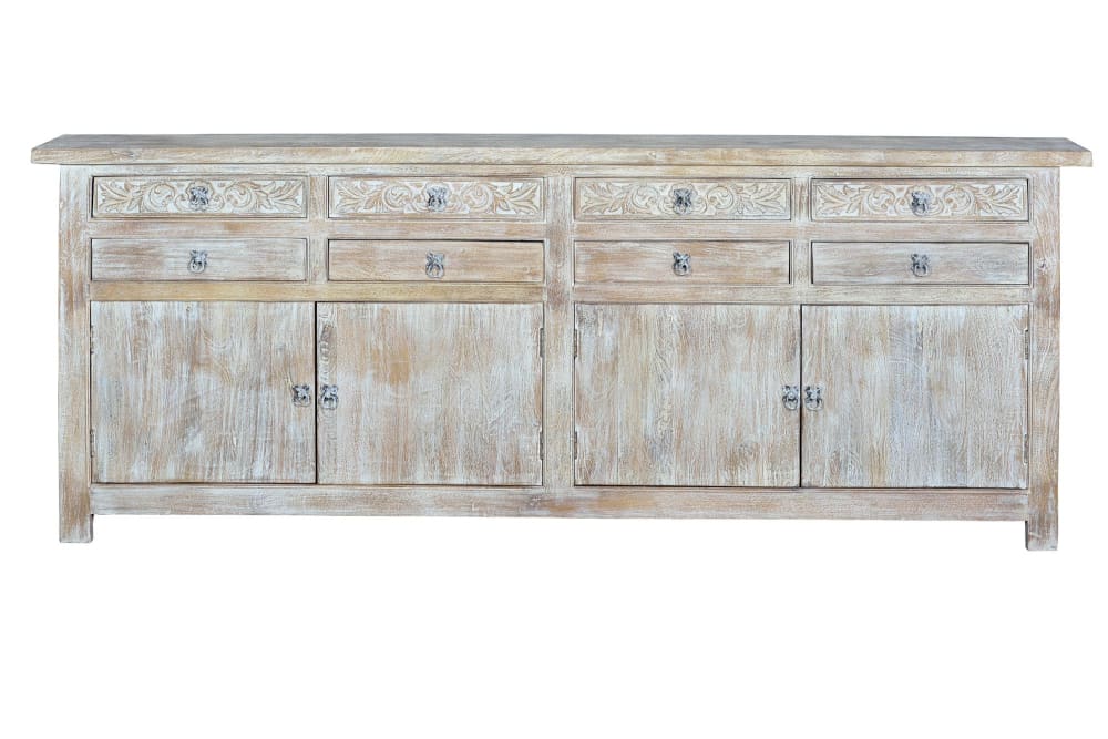 Grand buffet LAHORE en manguier blanchi 4 portes 8 tiroirs 200 cm