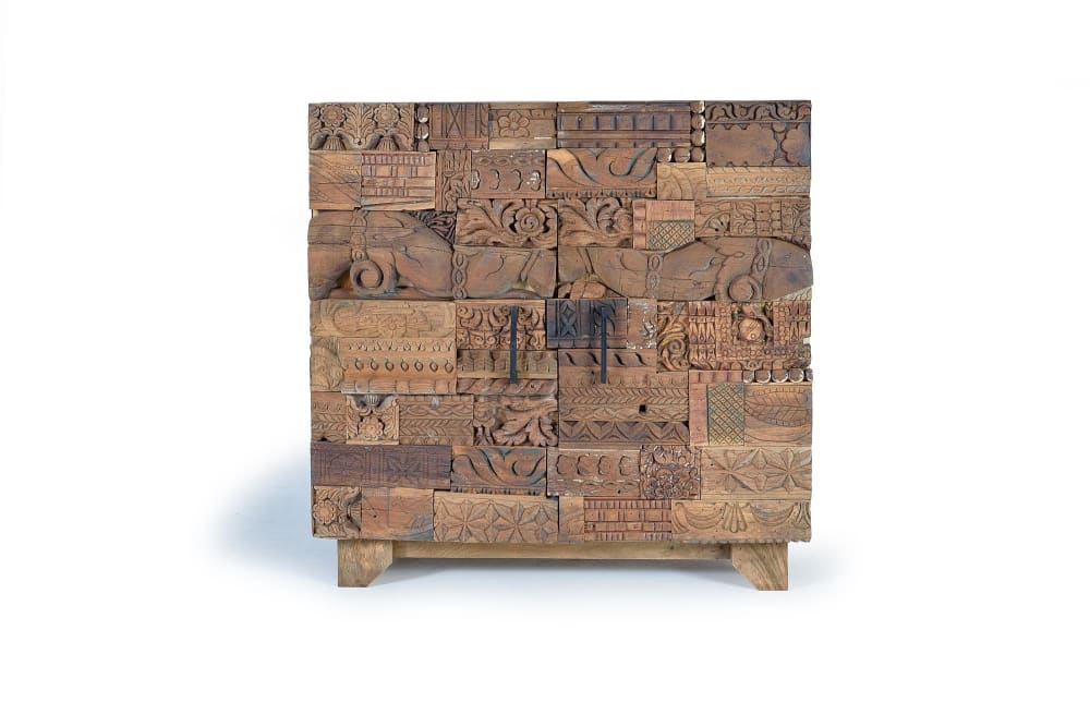 Petit buffet ROMA en manguier et bois recyclé 2 portes 90 cm