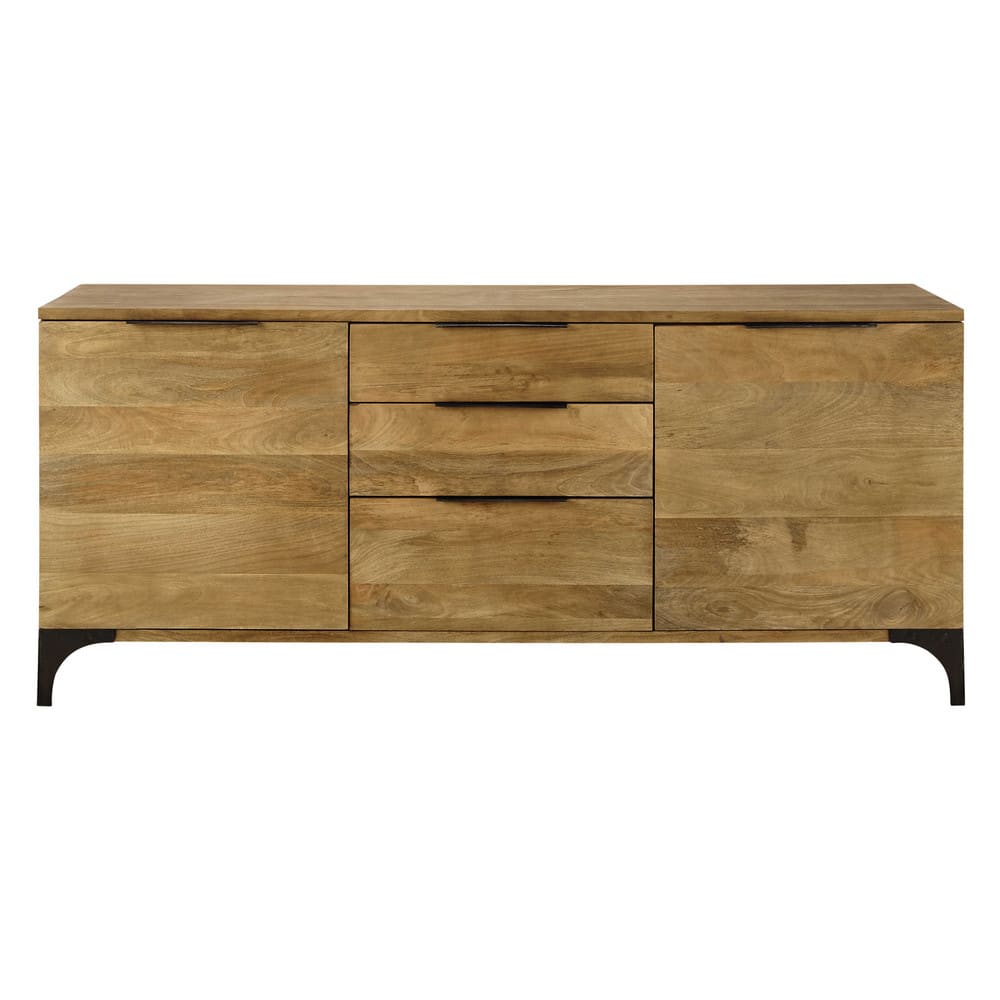 Grand buffet METROPOLIS en manguier massif et acacia 180 cm avec 2 portes et 3 tiroirs