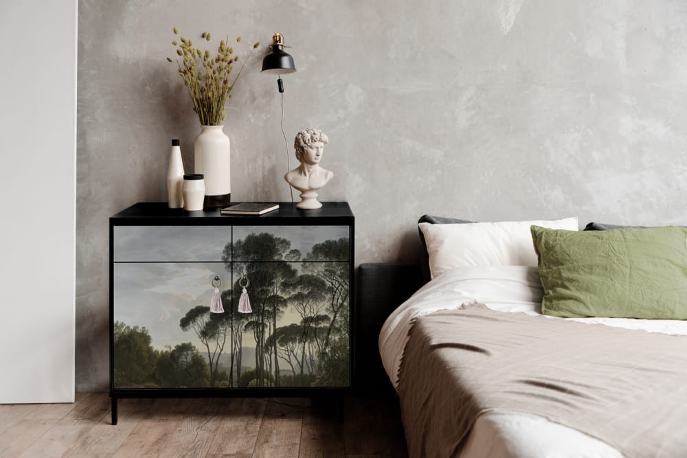 Détail de l'imprimé forêt du buffet ALISE