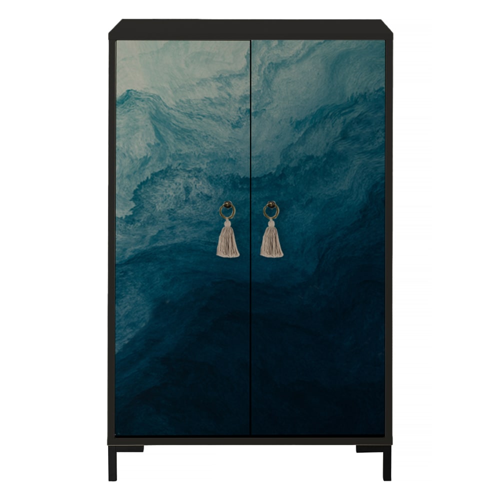 Buffet haut 2 portes décor bleu océan 75 cm - WALTER