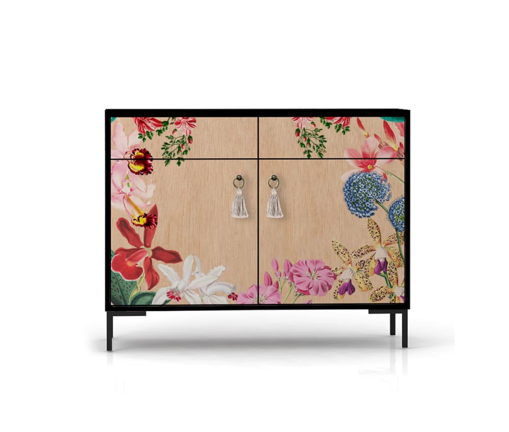 Petit buffet ALISE en MDF imprimé 90 cm 2 portes 2 tiroirs
