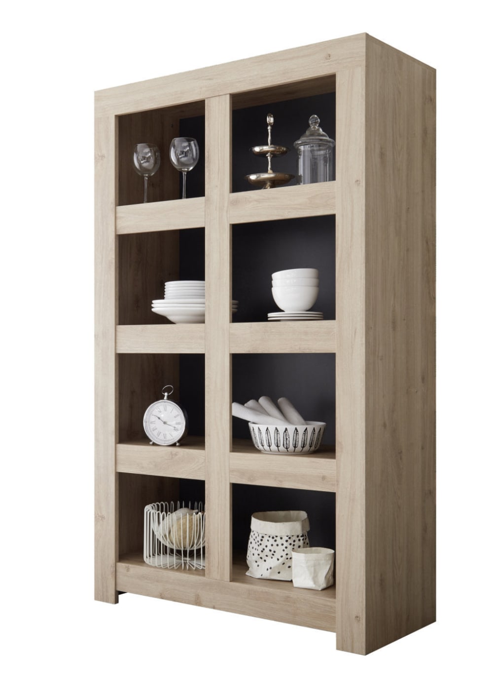 Buffet haut bibliothèque CAPRI effet chêne foncé 110 x 186 cm
