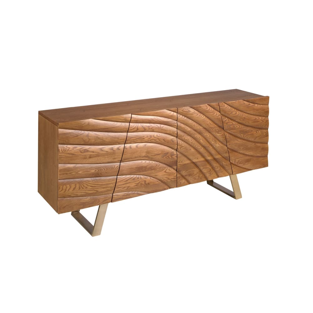 Buffet enfilade ANGEL CERDA en noyer clair et acier poli doré 180 cm