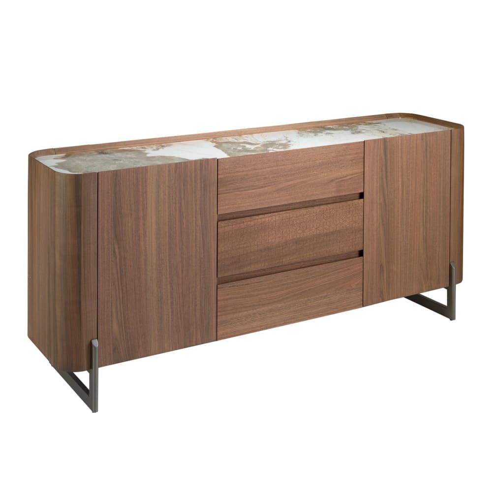 Grand buffet ANGEL CERDA en noyer avec plateau marbre de porcelaine 180 cm