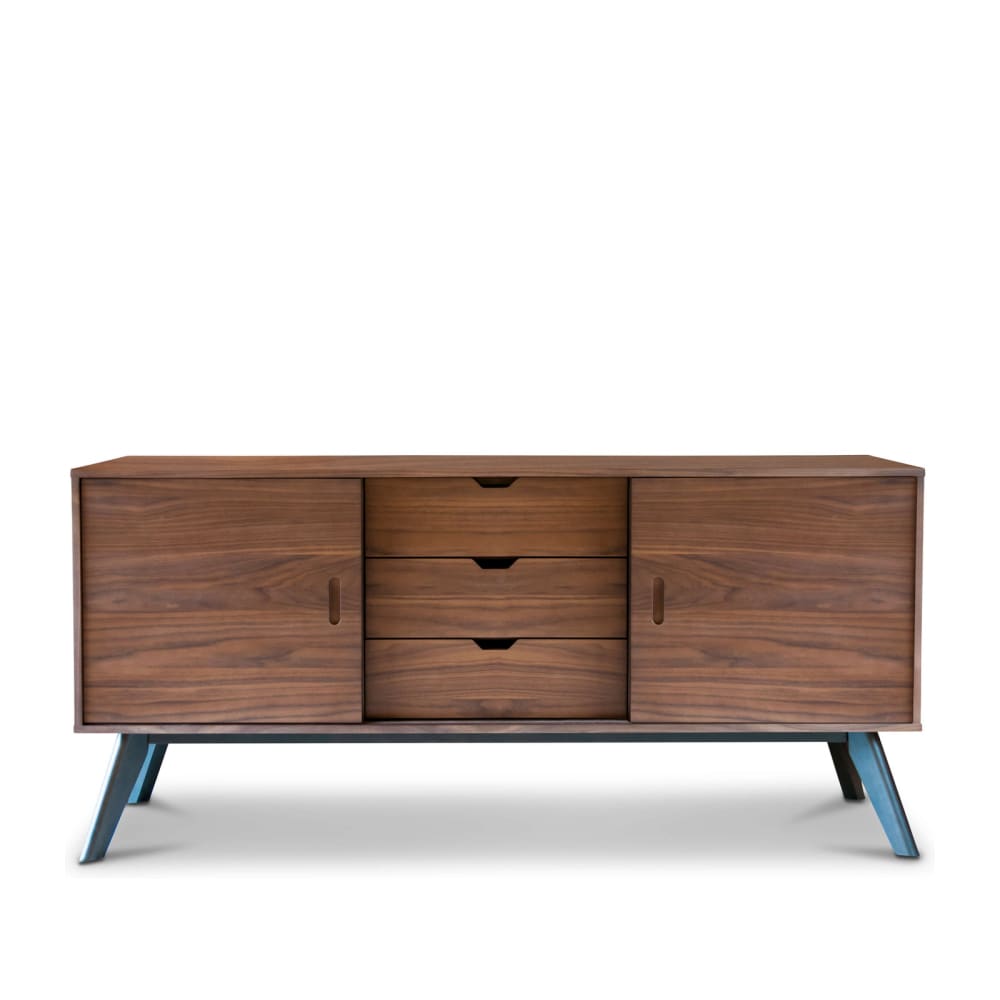 Buffet bahut HINDA en noyer massif 160 cm avec pieds noirs