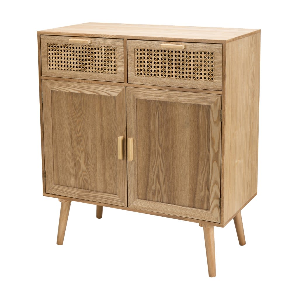 Petit buffet ROMEO en cannage de rotin et frêne clair 75 cm