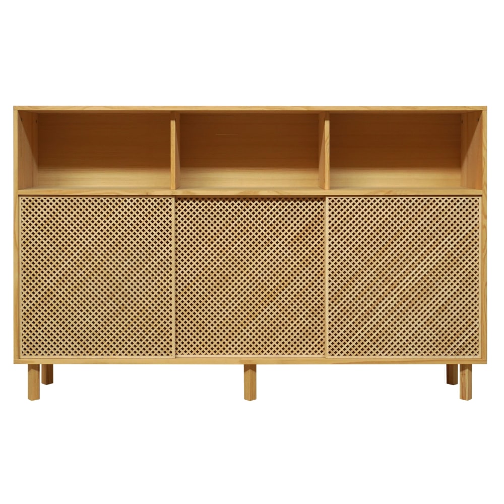 Buffet vaisselier 3 portes coulissantes en pin massif 180 cm - MUNDINA