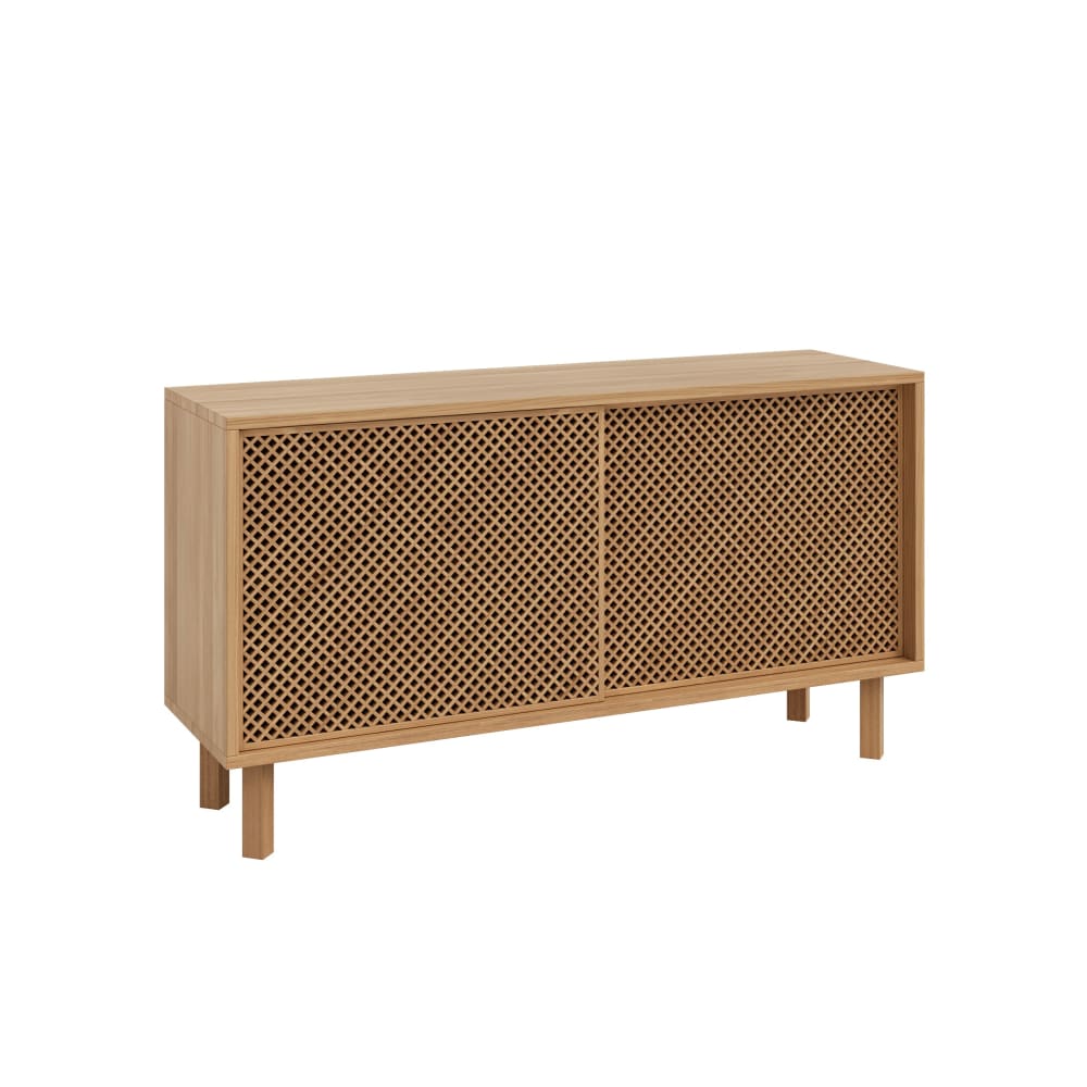 Buffet GRANADELLA en pin massif verni chêne 120 cm avec 2 portes coulissantes