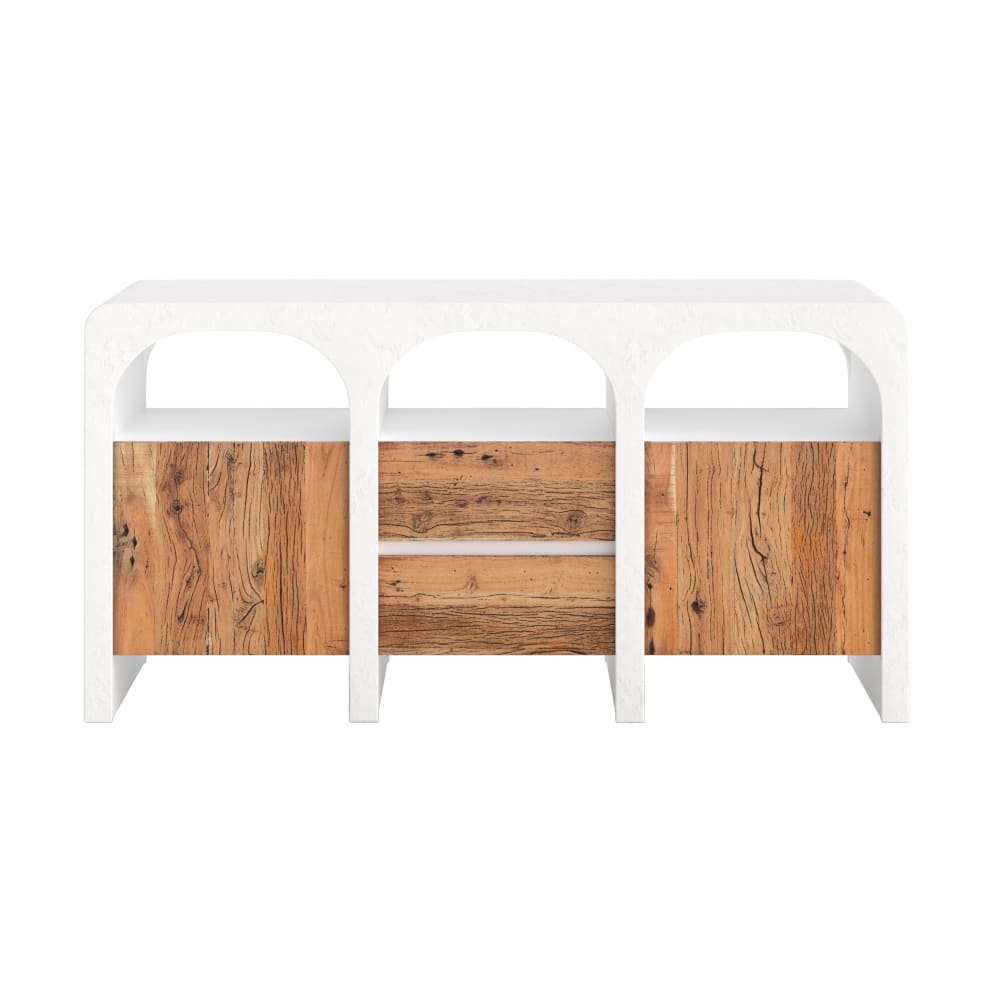 Buffet FIRA en plâtre blanc cassé et acacia 160 cm