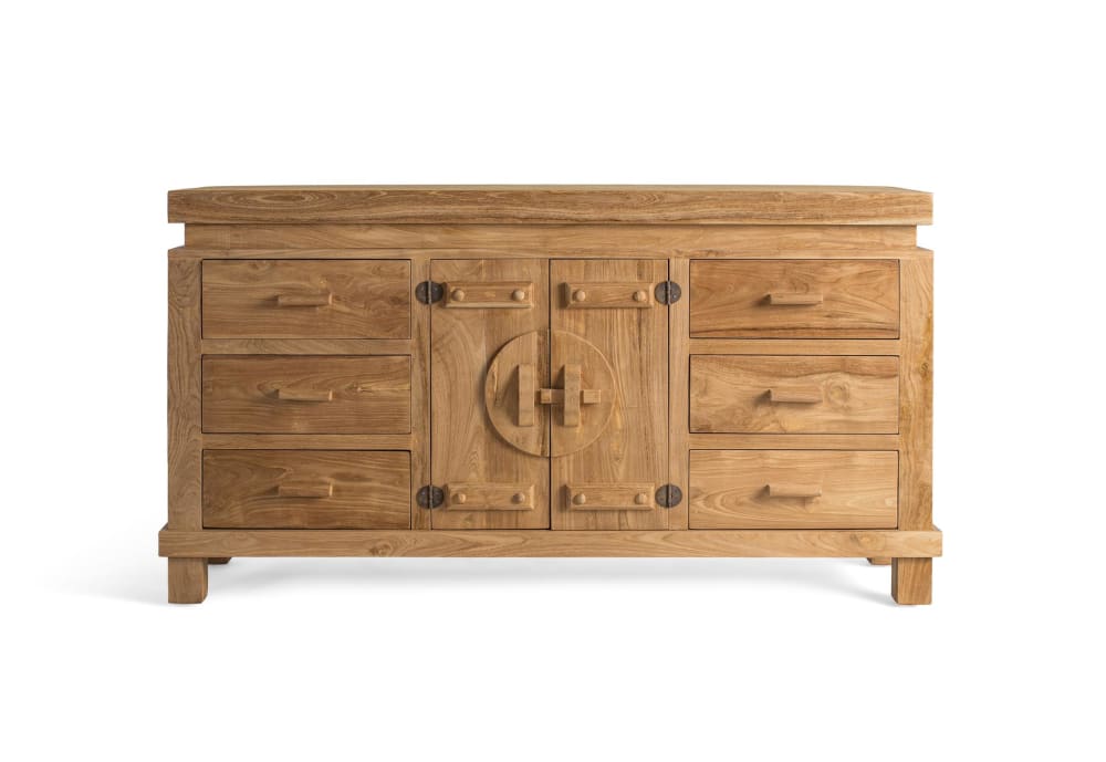 Buffet bahut GINER Y COLOMER en teck massif 153 cm avec 2 portes et 6 tiroirs