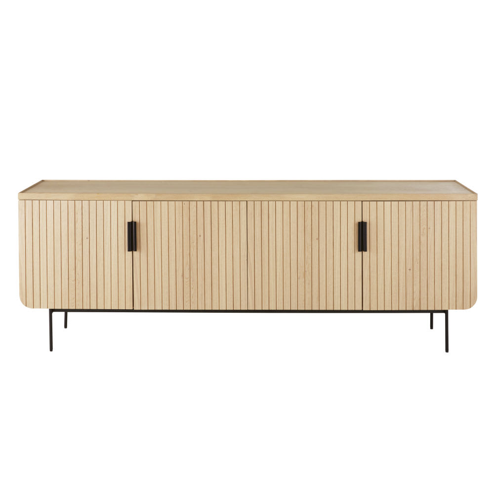 Grand buffet enfilade BOLDIN 4 portes effet lamellé 224 cm