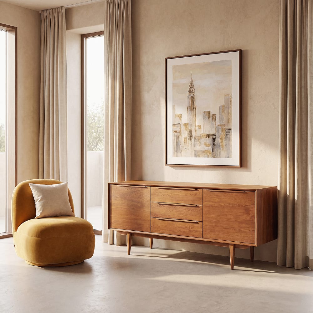 Buffet enfilade PORTOBELLO en bois 180 cm avec 2 portes et 3 tiroirs