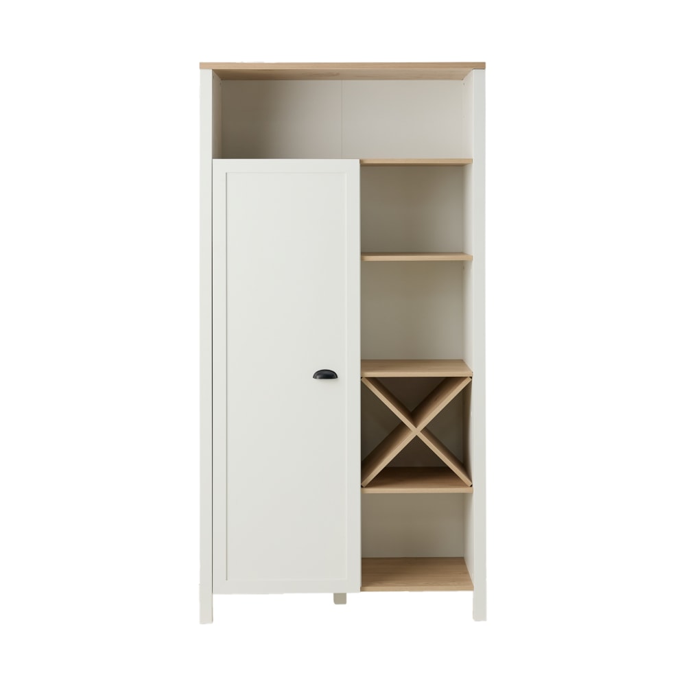 Buffet haut cottage PIVOINE blanc et bois clair 186 cm