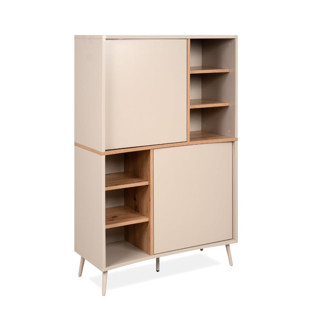 Buffet haut MYR effet chêne 140 cm avec 2 portes et 6 niches