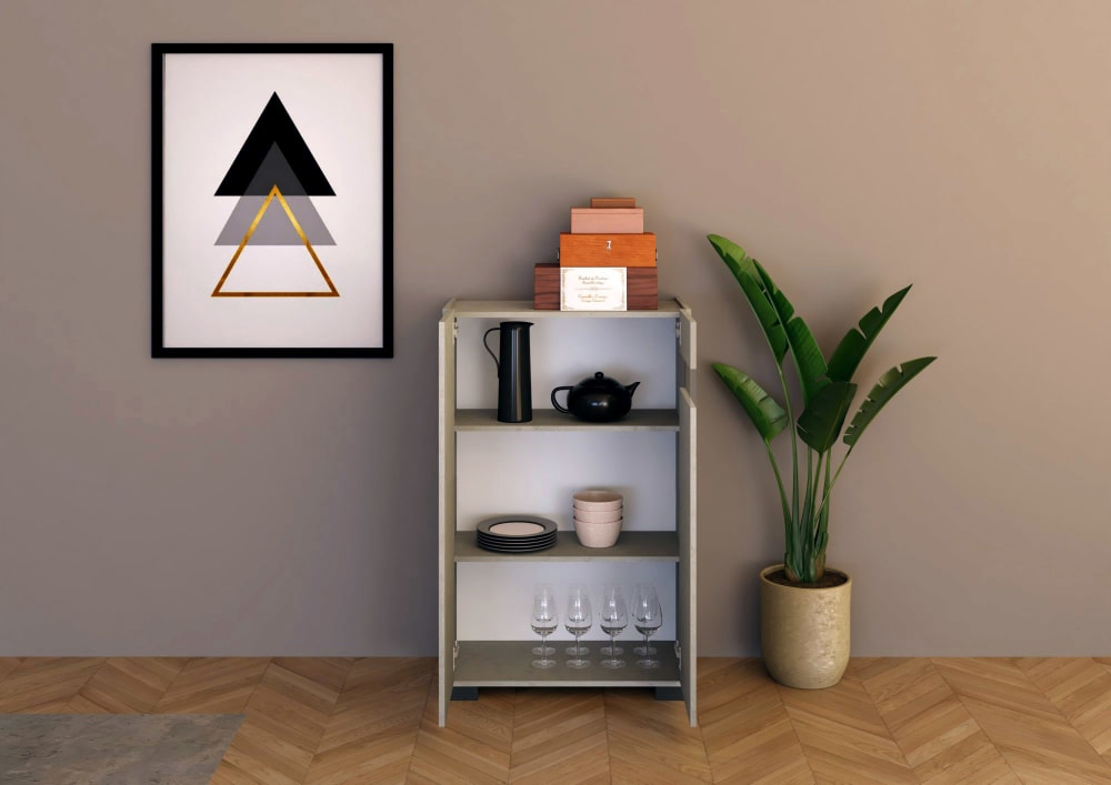 Buffet RIFLESSO ouvert sur ses trois niveaux