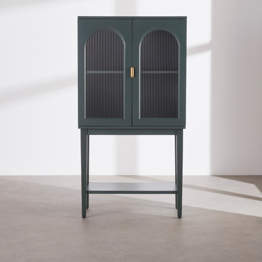 Buffet vaisselier OREHA vert sapin 80 cm à 2 portes vitrées