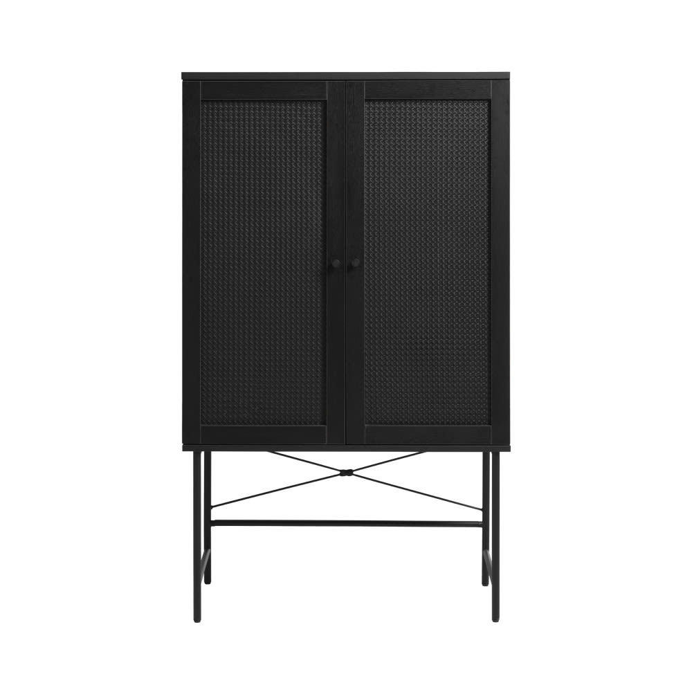 Buffet haut RINTO 2 portes effet bois et métal noir 135 cm