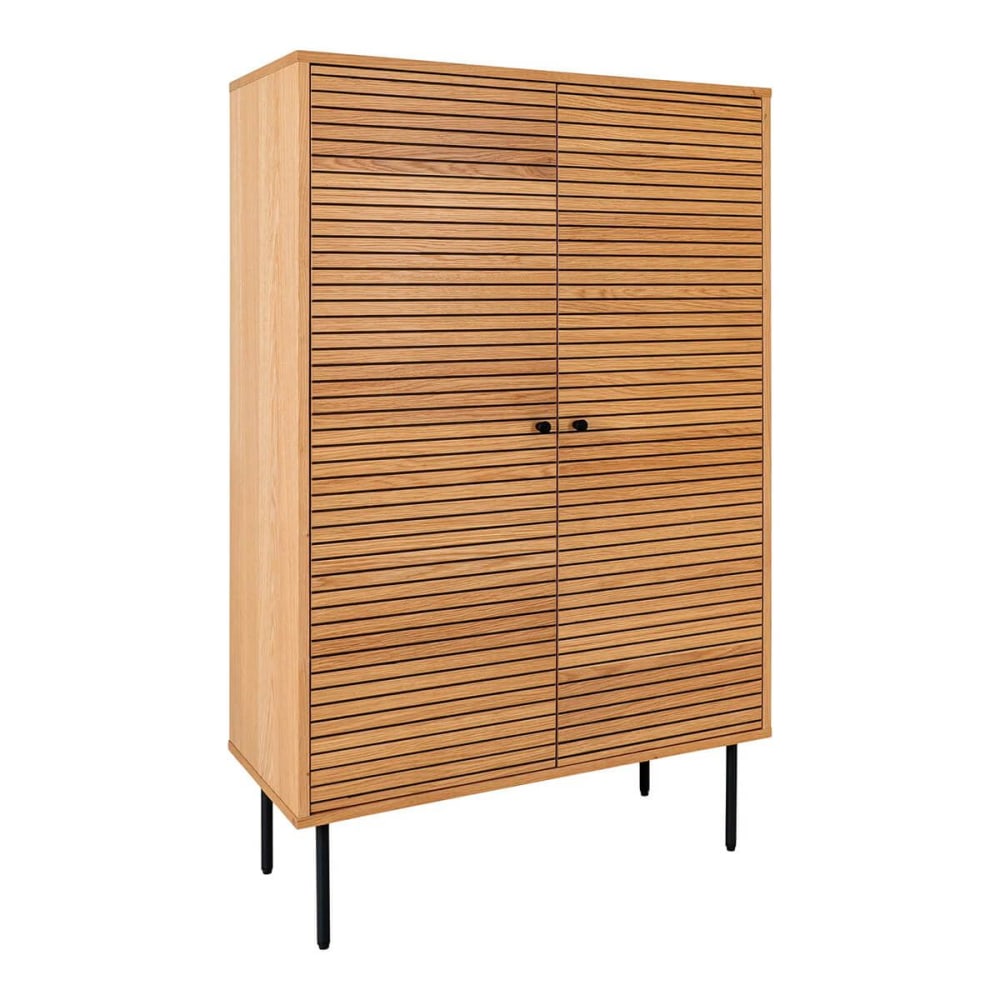 Buffet haut LOWAN 2 portes effet tasseaux chêne clair de 80 cm de large