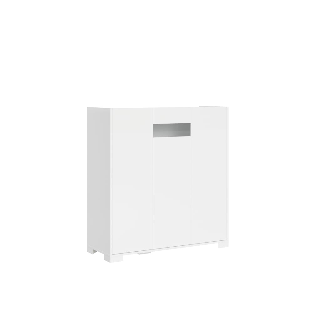 Buffet vitrine RIFLESSO blanc brillant 103 cm avec porte en verre fumé