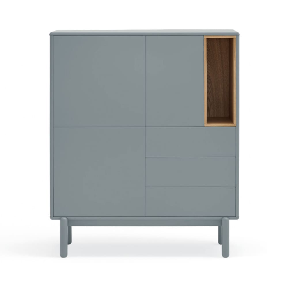 Buffet haut CORVO en bois gris clair 100 cm avec 3 portes et 3 tiroirs