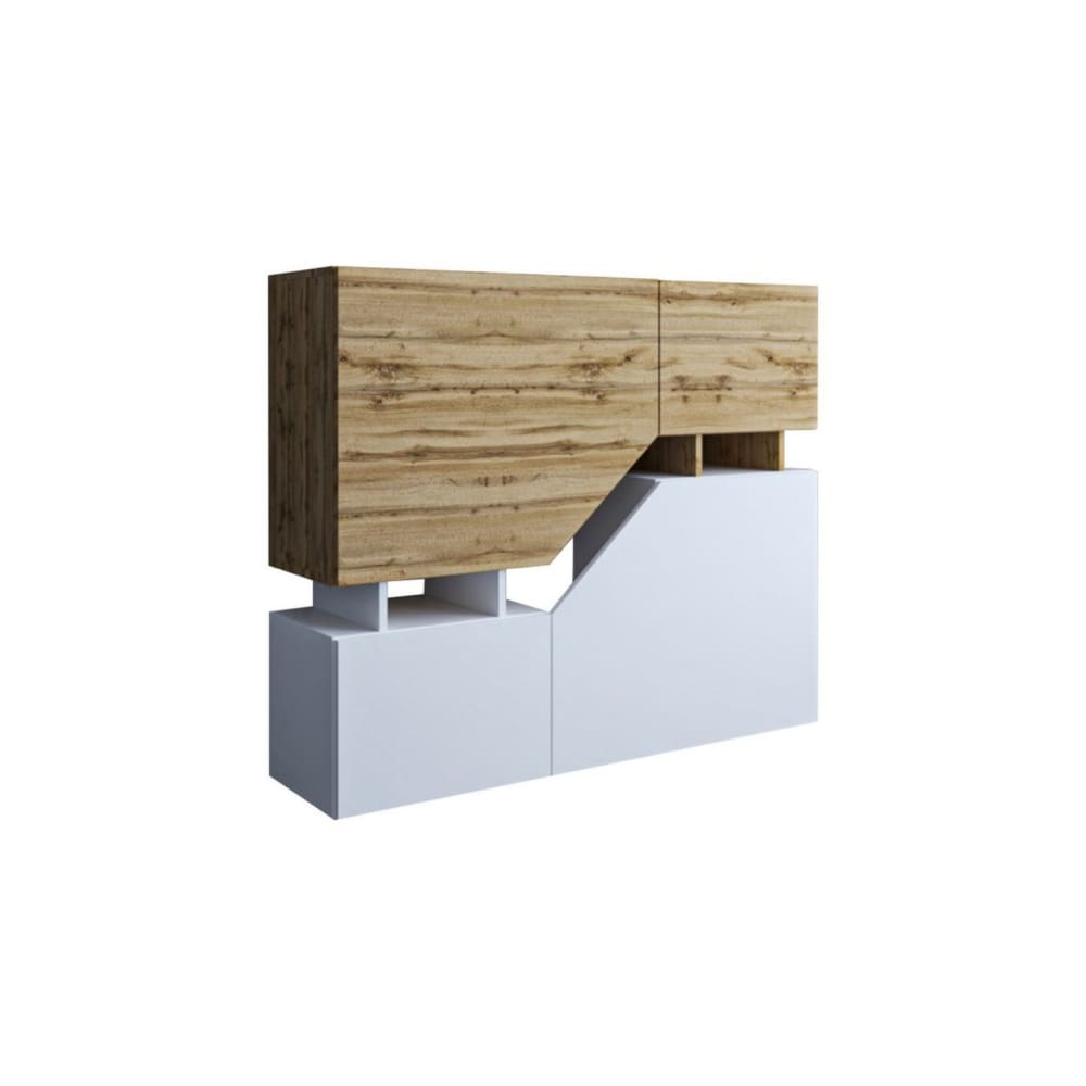 Buffet haut PITT 4 portes bois et blanc 120 cm de style industriel