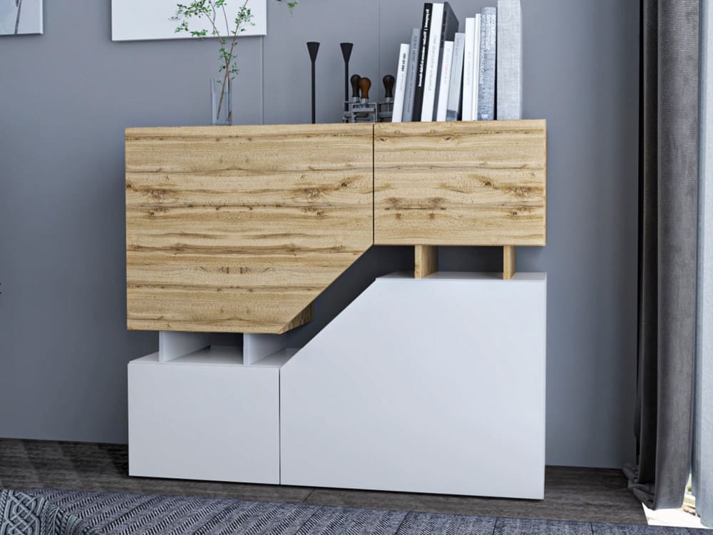 Buffet PITT portes ouvertes et étagères visibles